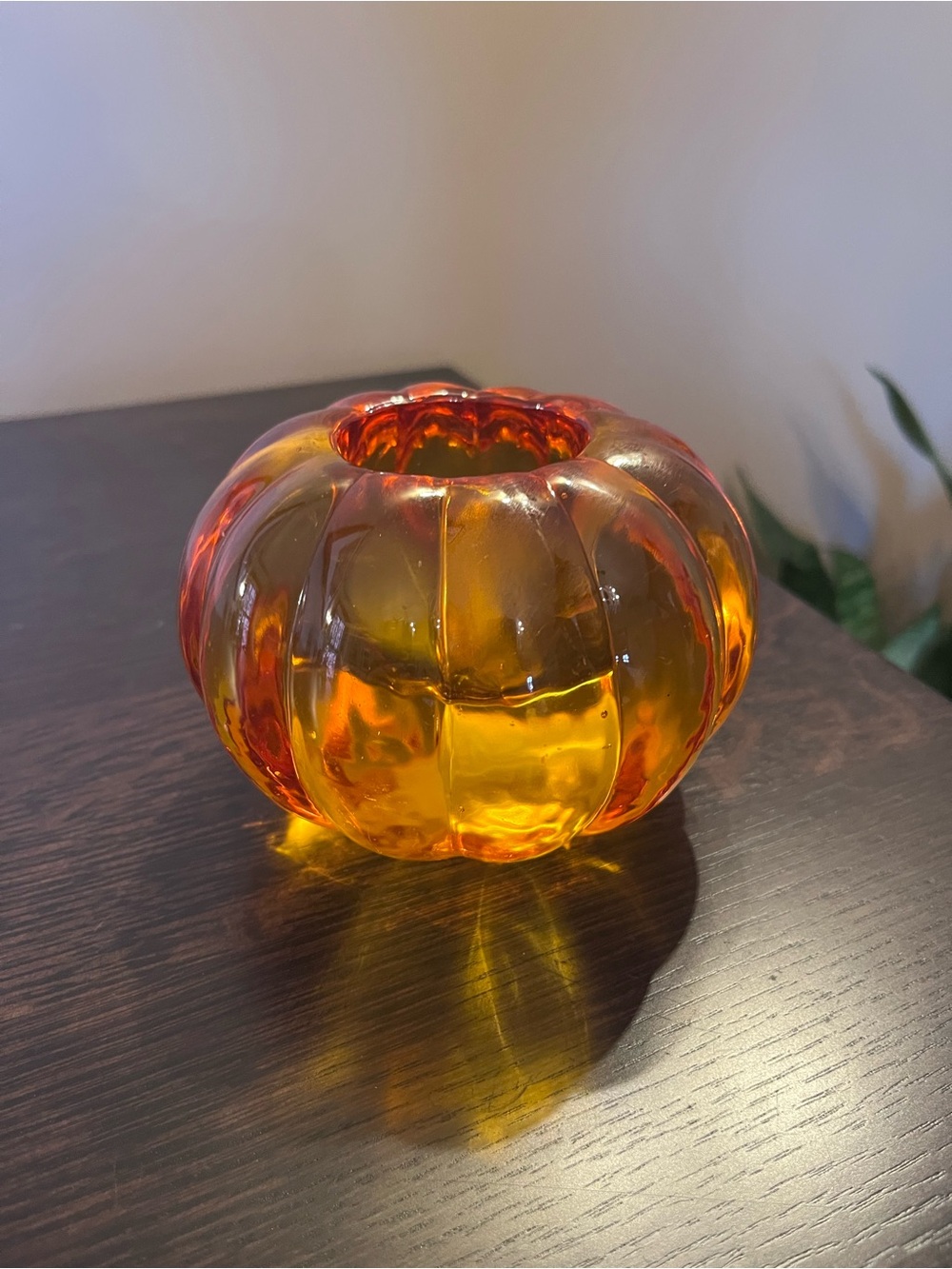 Williams Sonoma Amber Glass Pumpkin Candle Holder Fall Halloween Thanksgiving